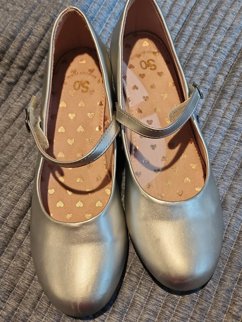 Girls' Silver Mary Jane Shoes with Glitter Heels Size 6